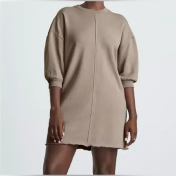 Everlane Organic Cotton Track Dress Tan Mini Dress Oversized Sweatshirt Neutral - Picture 3 of 13